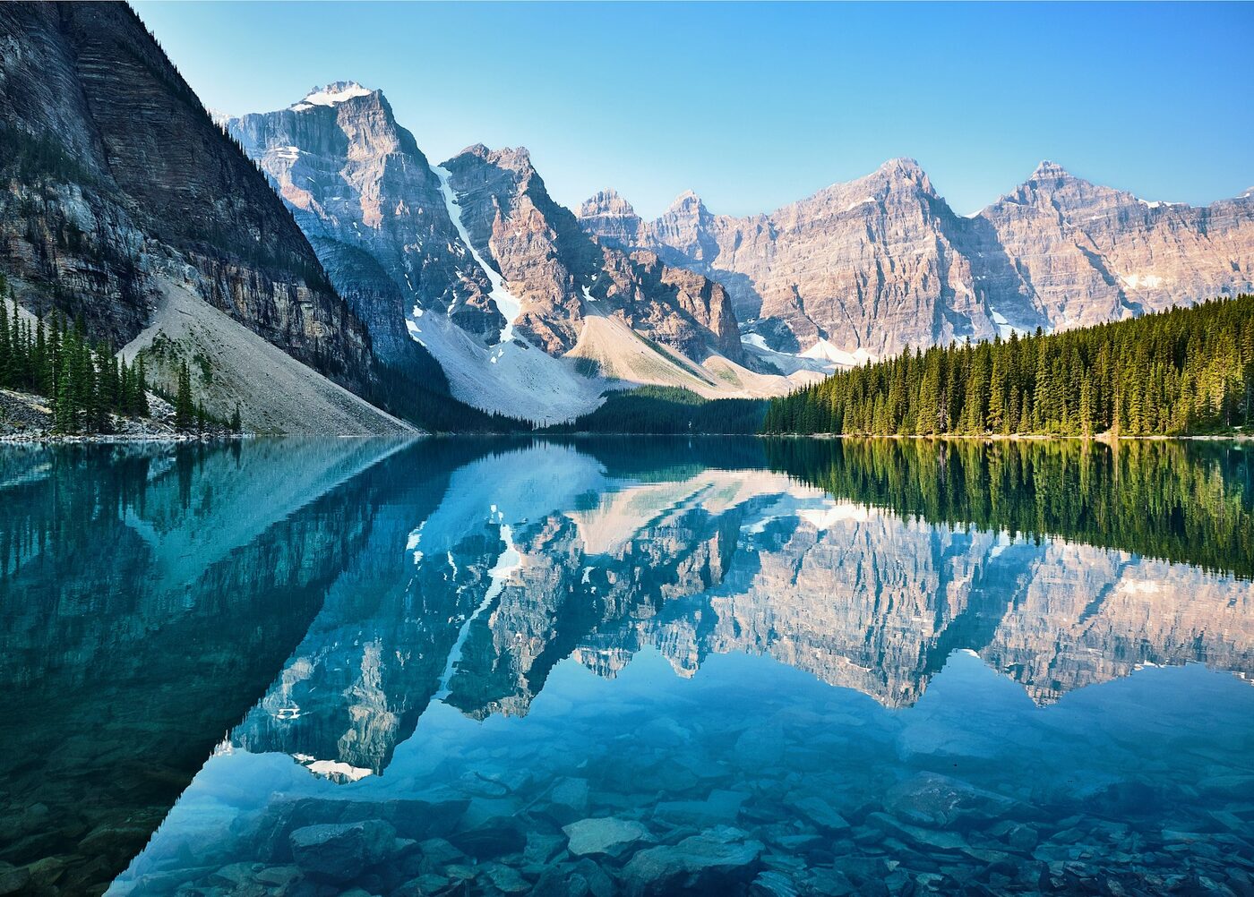 A still mountain lake in the Canadian Rockies